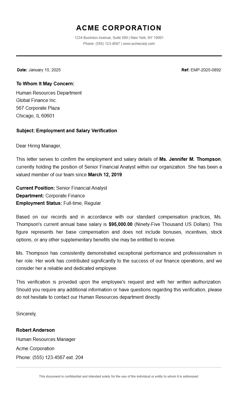 Sample Salary Verification Letters