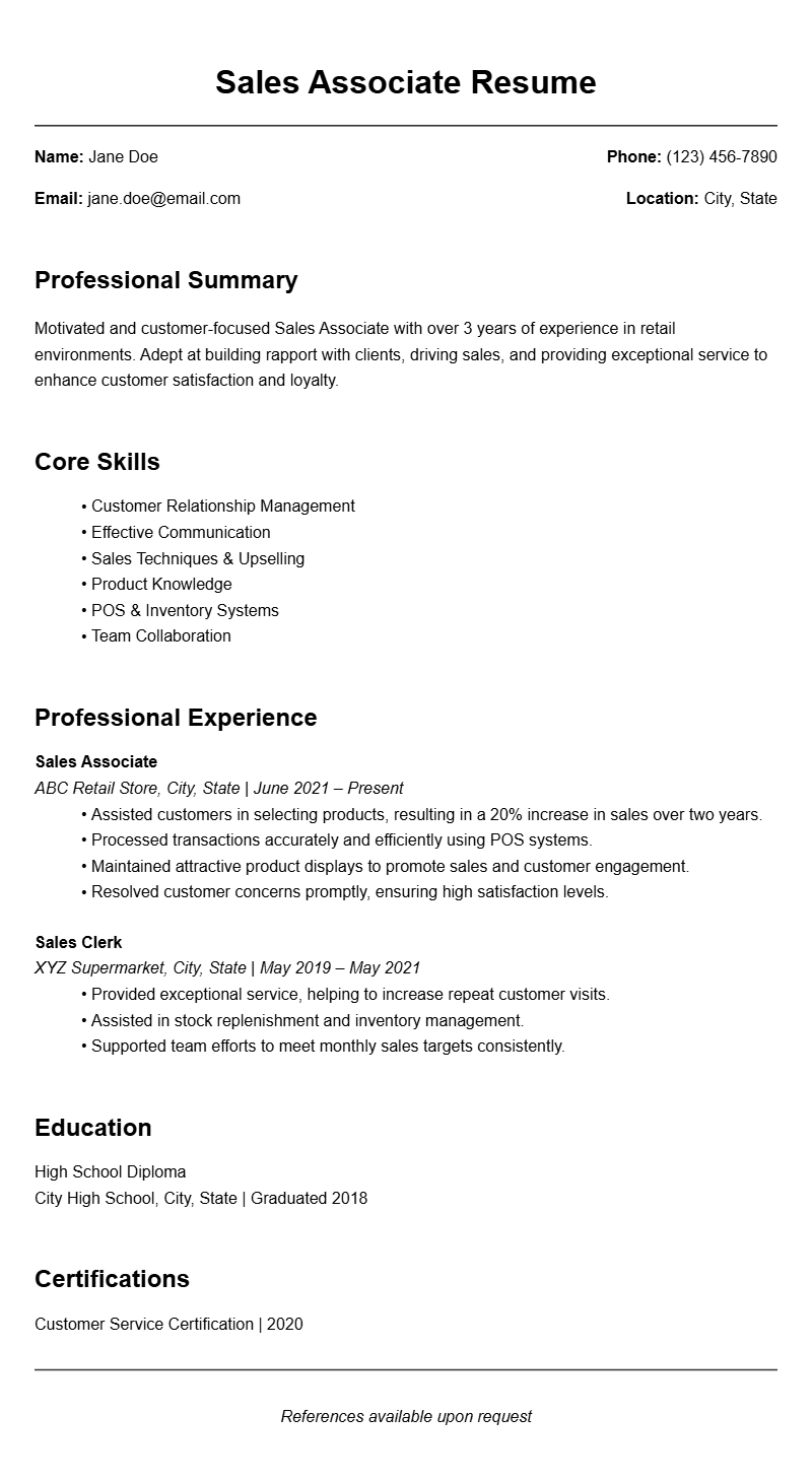 Professional Sales Associate Resume Templates for Job Success