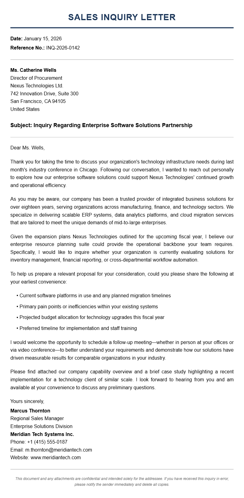 Sales Inquiry Letter Samples Sales Inquiry Letter Samples