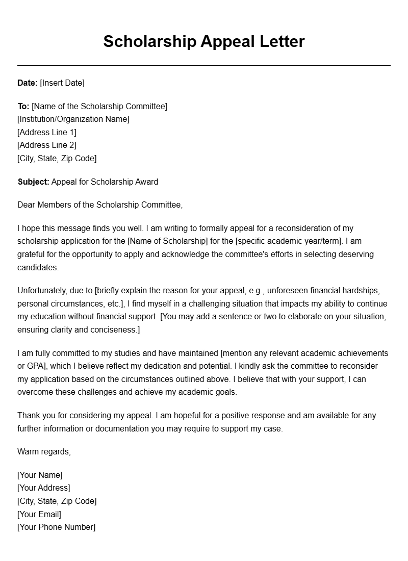 Effective Scholarship Appeal Letter Templates for Students