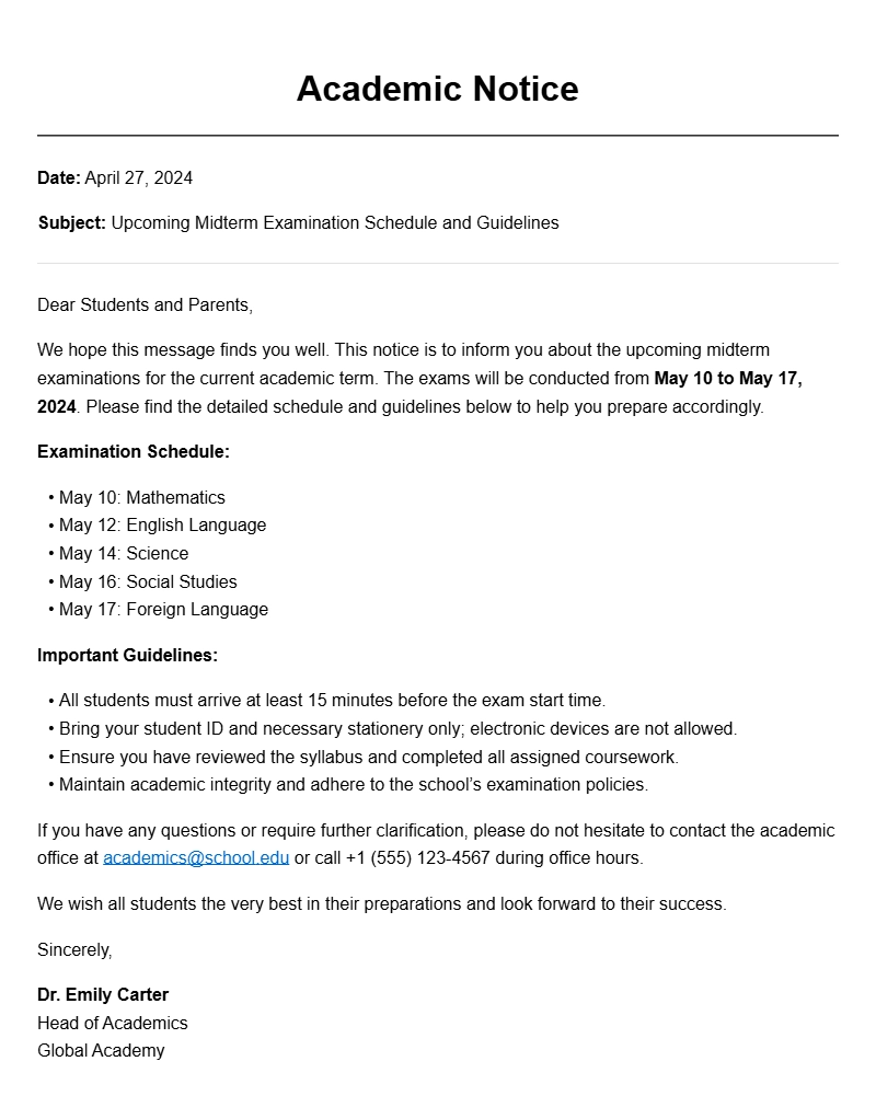 Effective School Academic Notice Letter Templates for Educators