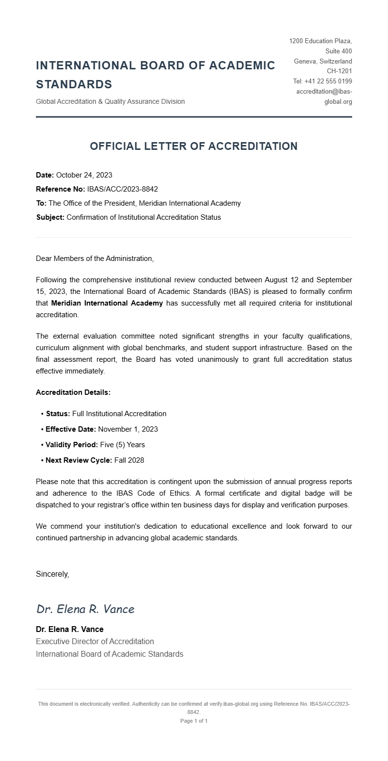 School Accreditation Letter Samples & Templates