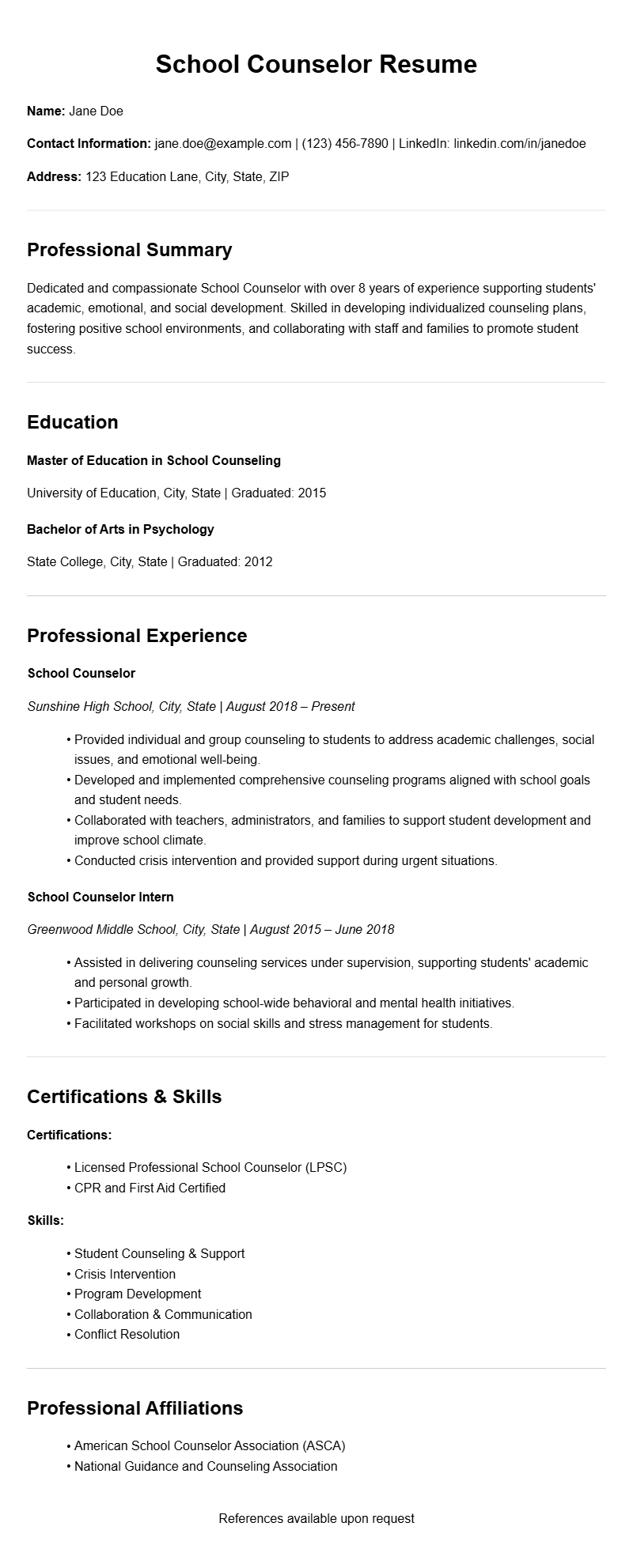 School Counselor Resume Samples to Showcase Your Skills