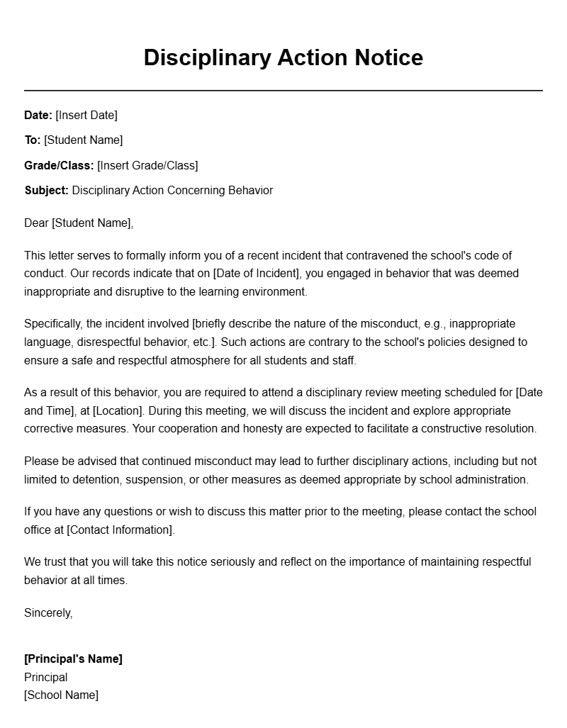 Effective School Disciplinary Action Letter Templates