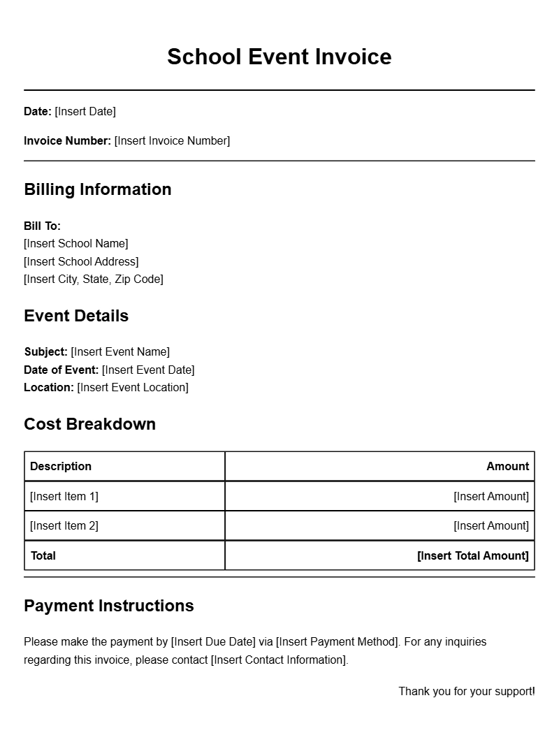 Essential School Event Invoice Templates for Easy Billing