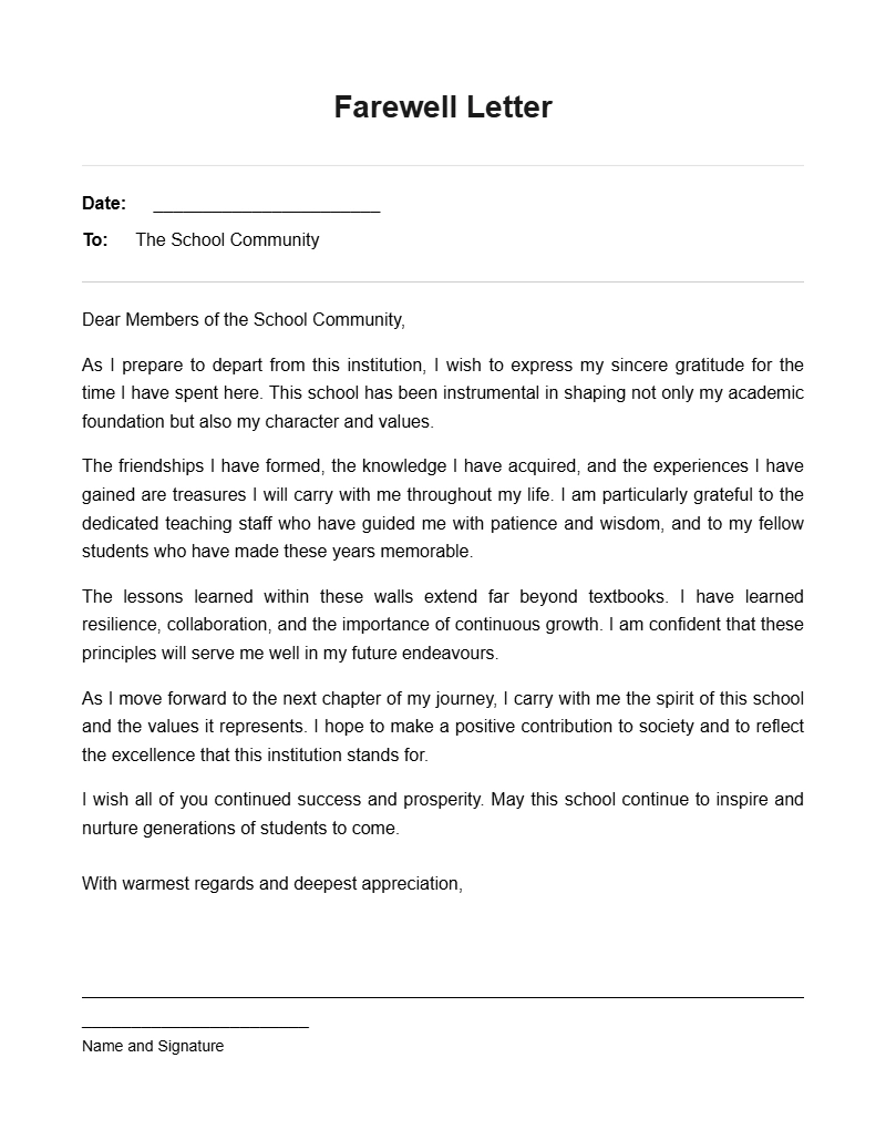 School Farewell Letter Templates