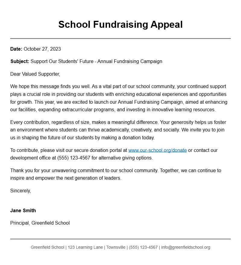 Effective School Fundraising Letter Samples to Inspire Support