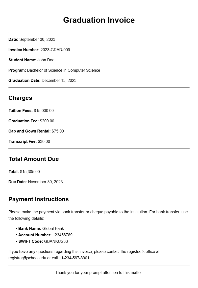 School Graduation Invoice Samples for Easy Reference