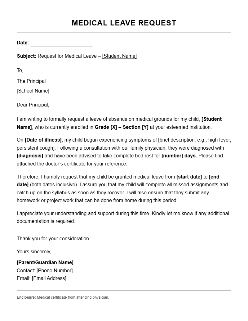 Medical Leave Letter Templates for School