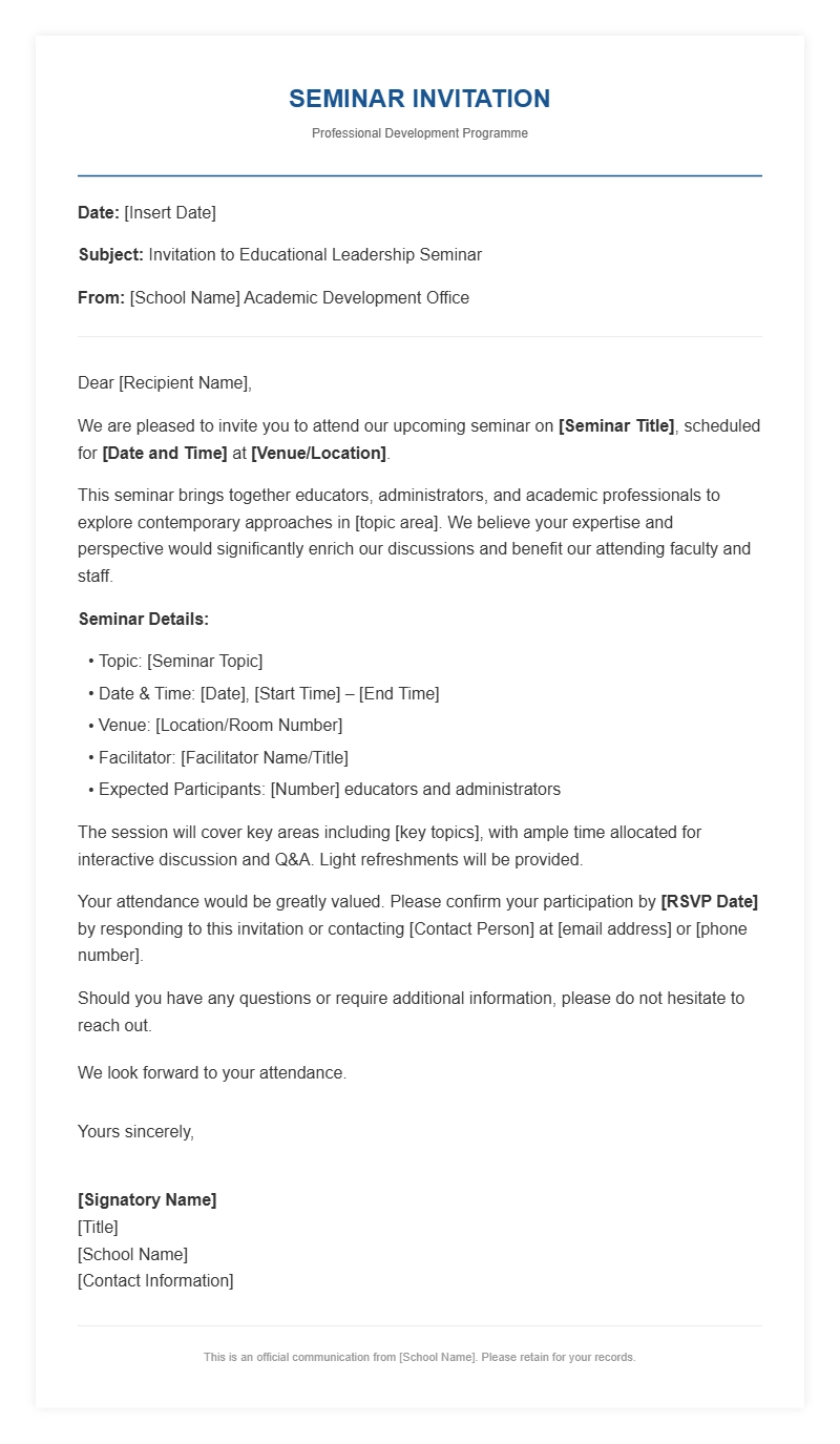School Seminar Invitation Letter Templates