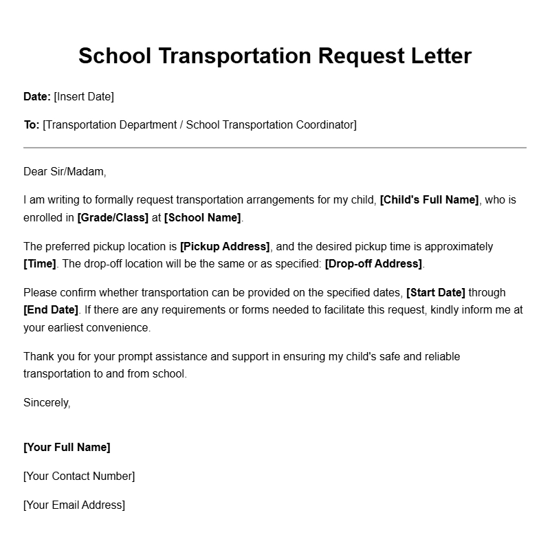 School Transportation Request Letter Templates for Parents