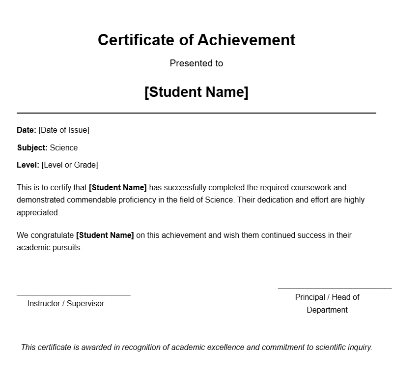Science Student Certificate Templates for Recognition