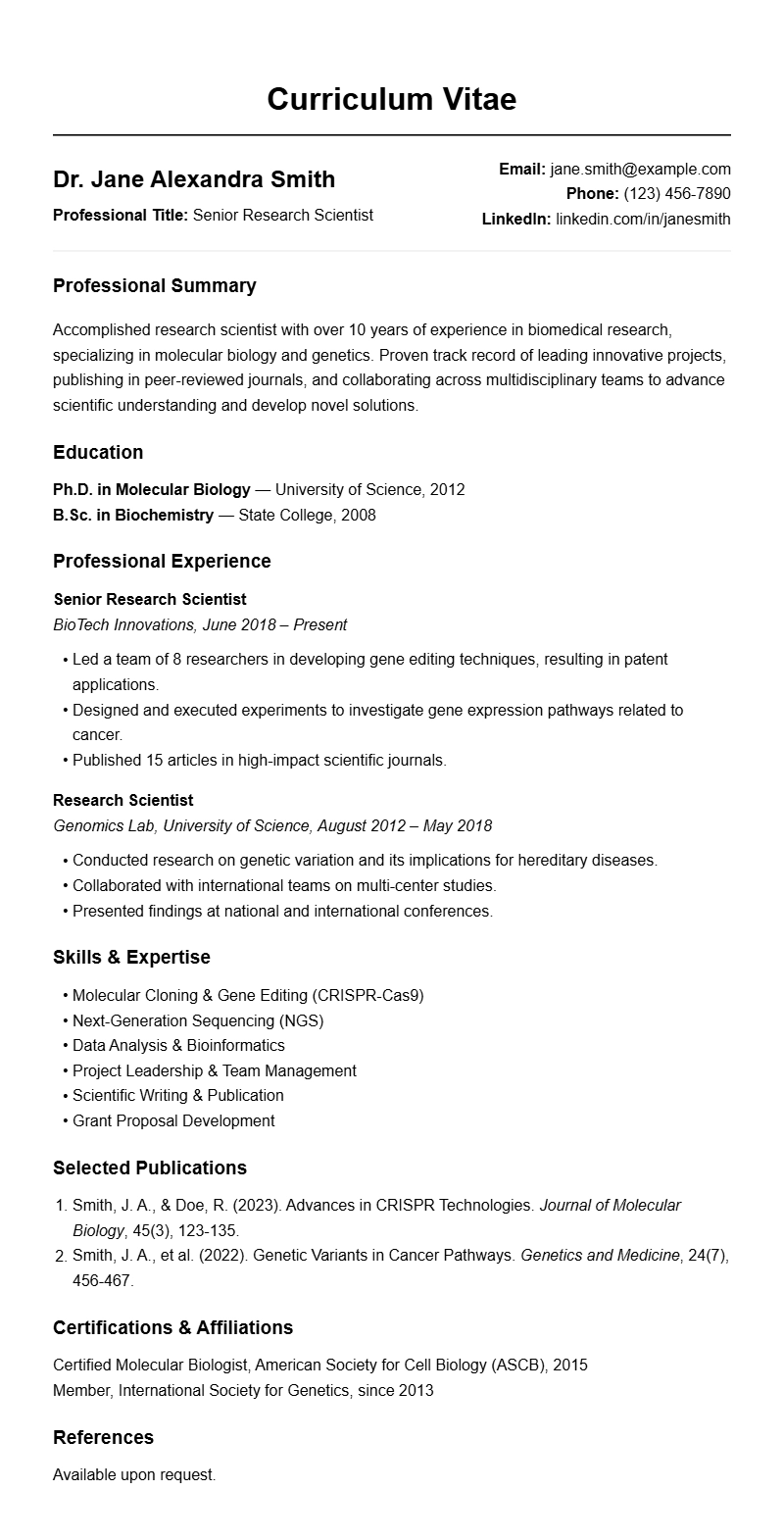 Professional Scientist Resume Templates for Your Job Search
