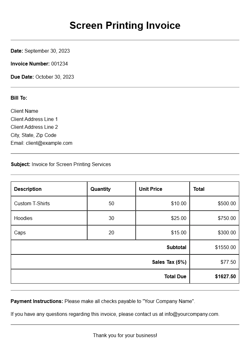 Screen Printing Invoice Templates for Your Business Needs