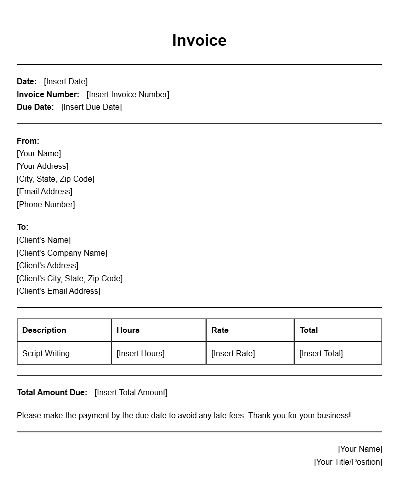 Script Writer Invoice Templates for Easy Billing