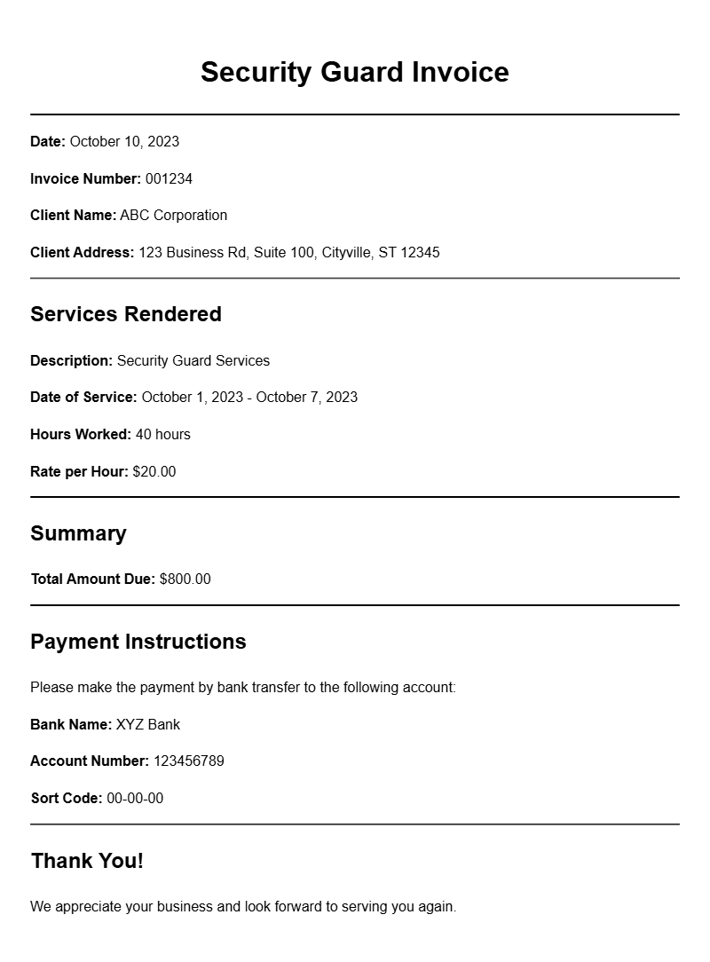 Security Guard Invoice Samples for Your Business Needs