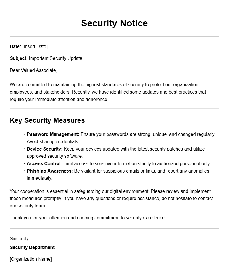 Security Notice Letter Templates for Effective Communication
