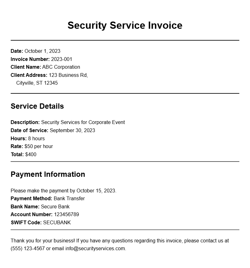 Security Service Invoice Samples for Your Business Needs