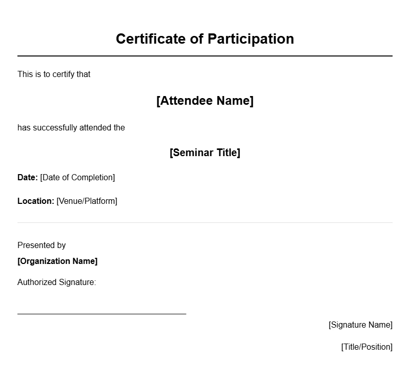 Samples of Certificates for Seminar Attendees