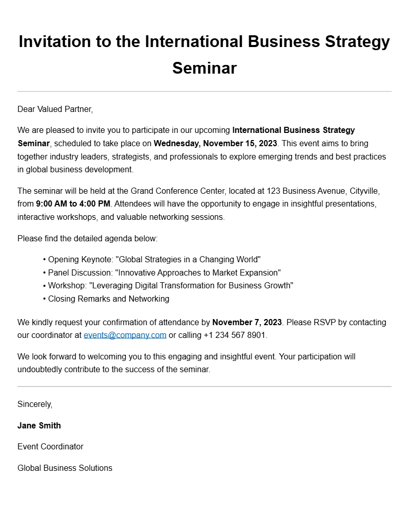 Sample Seminar Invitation Letters for Professional Communication