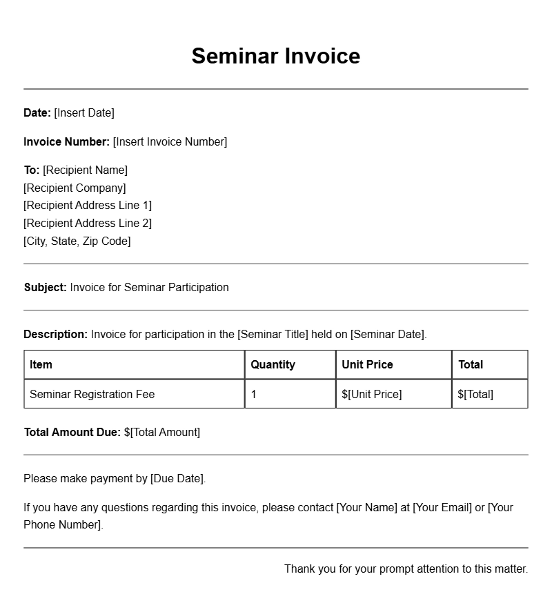 Seminar Invoice Templates for Professional Use