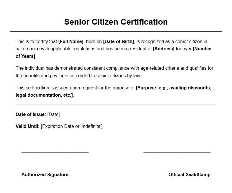 Beautiful Senior Citizen Certificate Templates for Recognition