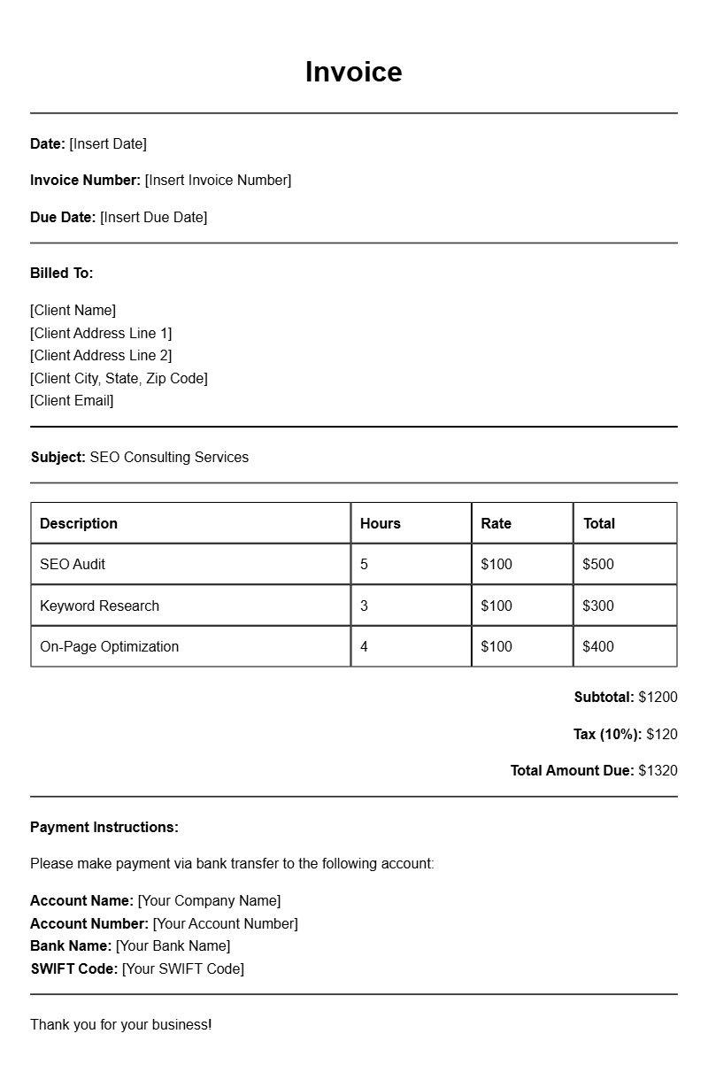 SEO Consultant Invoice Templates for Professional Billing