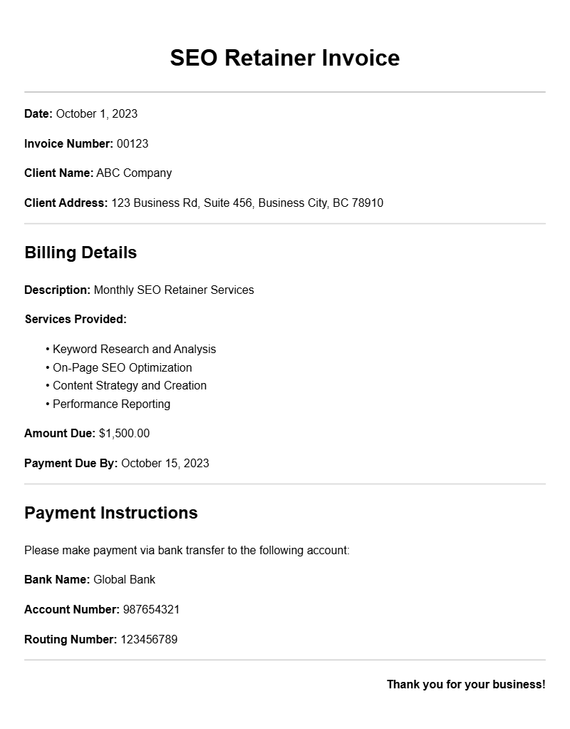SEO Retainer Invoice Samples for Your Business Needs
