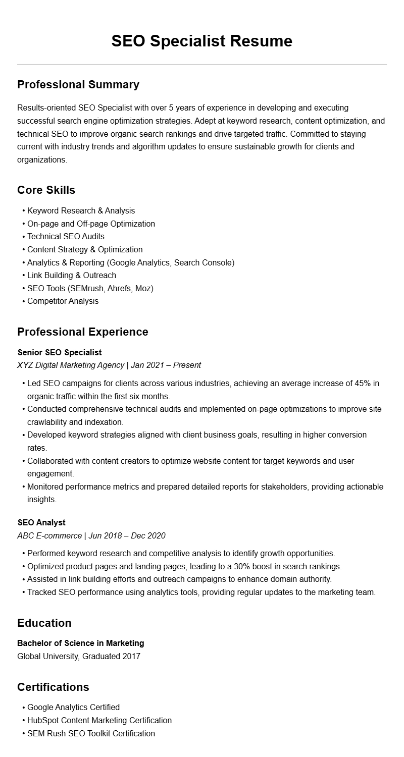 Effective SEO Specialist Resume Samples to Showcase Your Skills