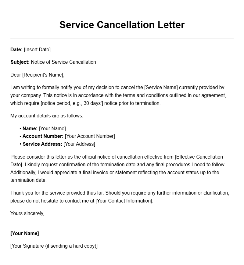 Effective Service Cancellation Letter Samples and Tips