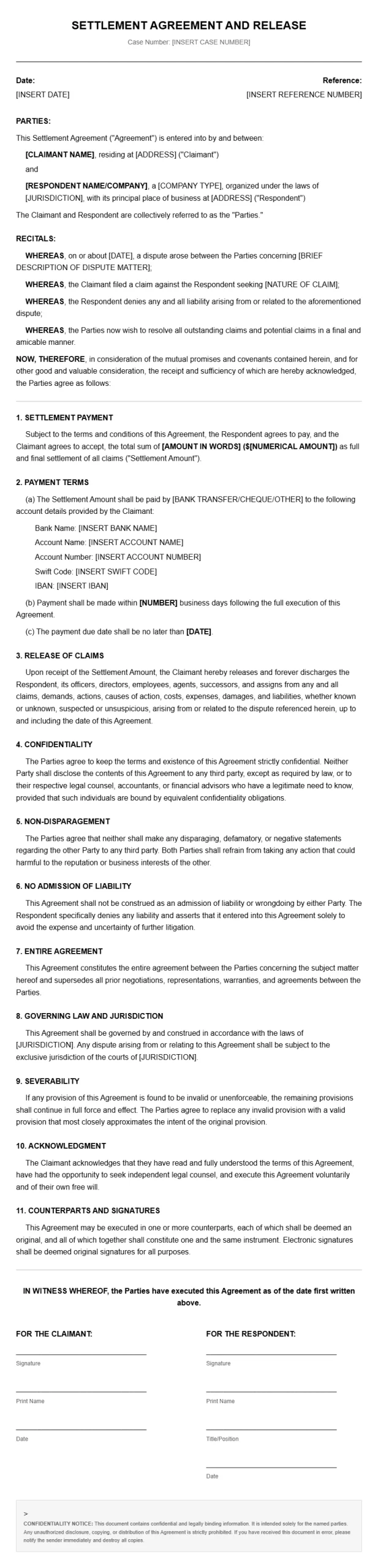 Sample Settlement Agreement Letters