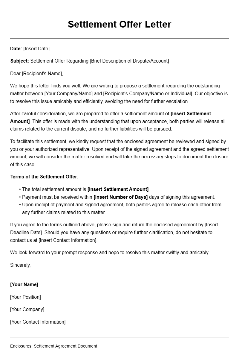 Settlement Offer Letter Templates for Your Needs