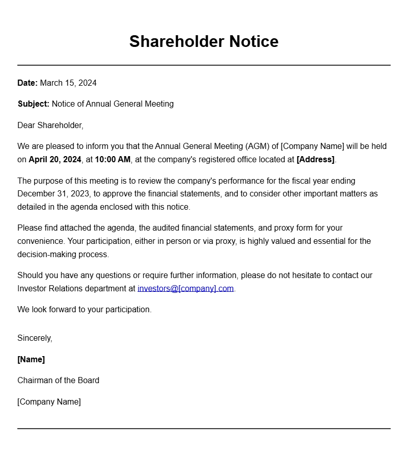 Shareholder Notice Letter Samples for Effective Communication