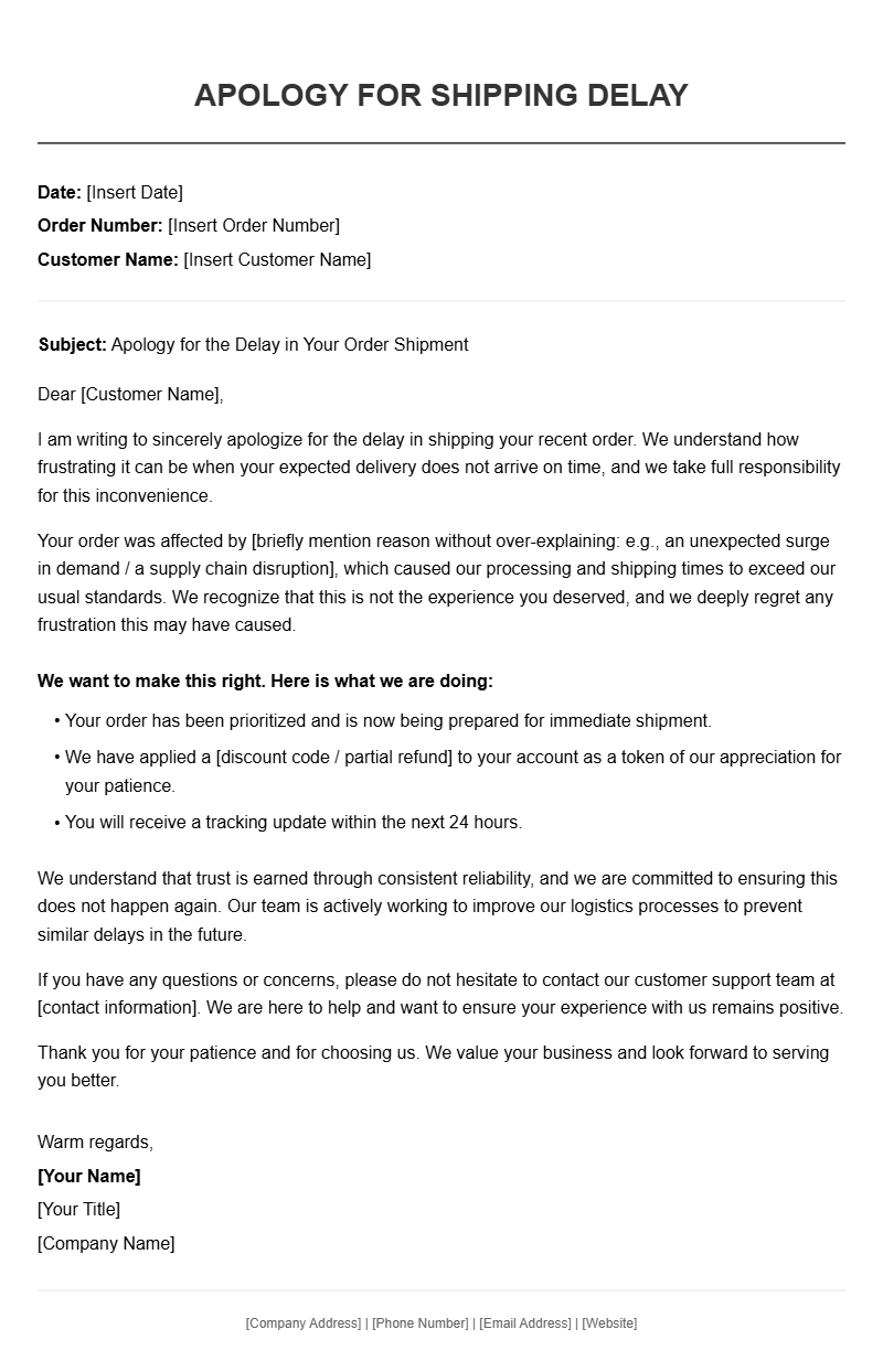 Free Shipping Delay Apology Letter Templates