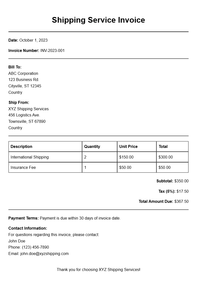 Shipping Service Invoice Templates for Your Business Needs
