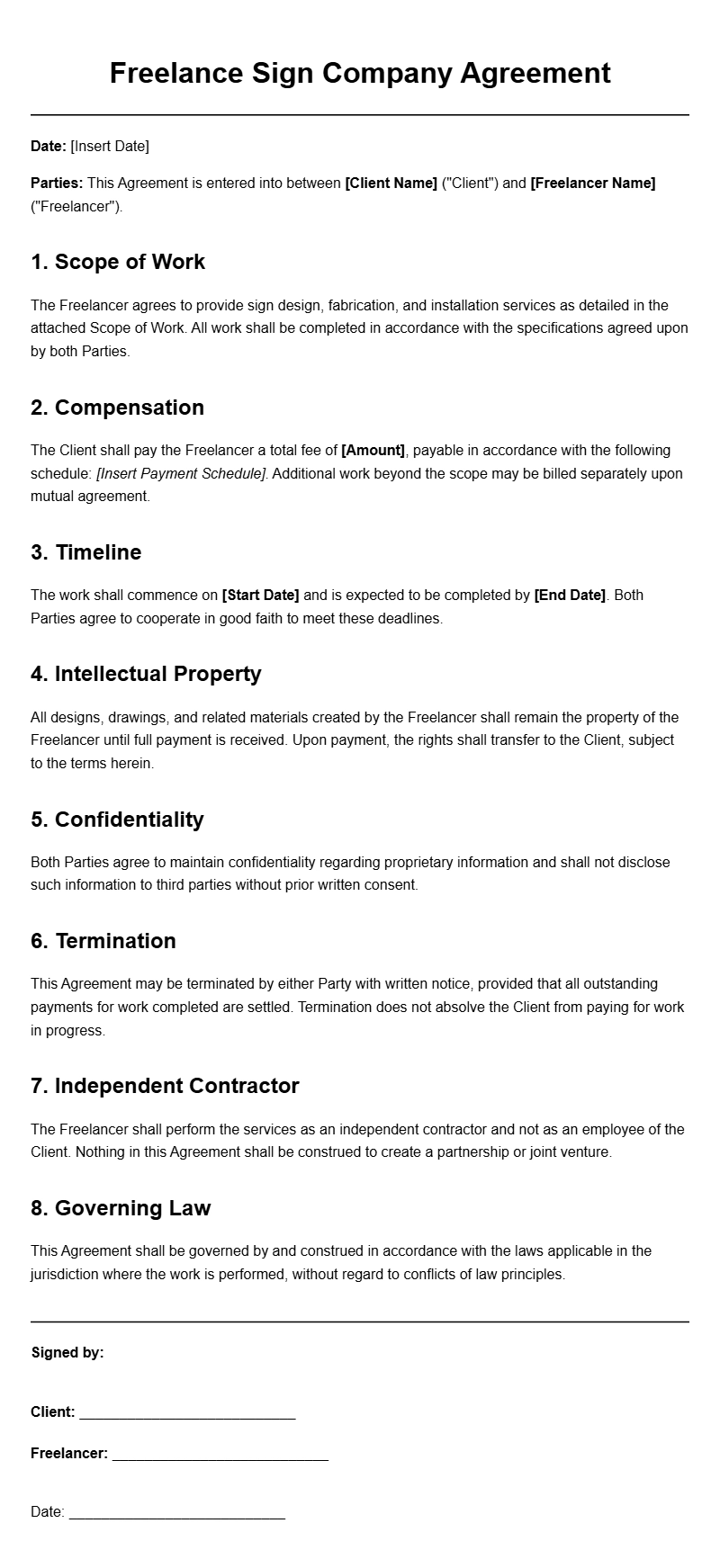 Sign Company Freelance Agreement Templates for Smooth Collaborations