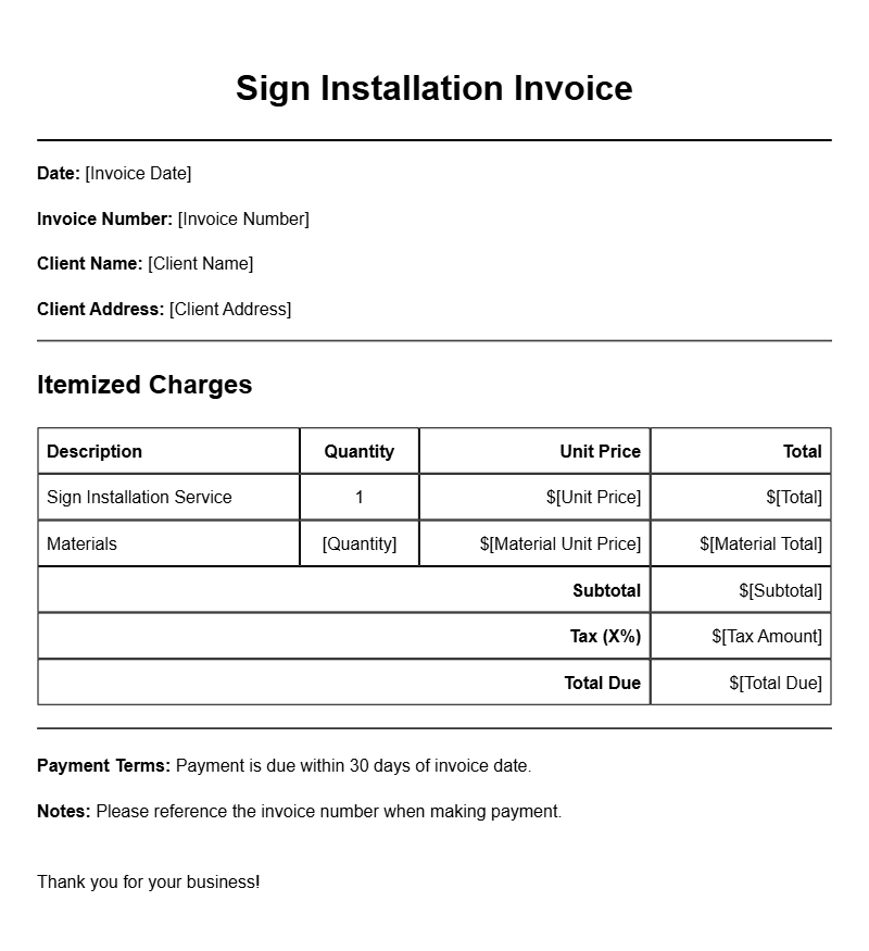 Sign Installation Invoice Templates for Your Business Needs