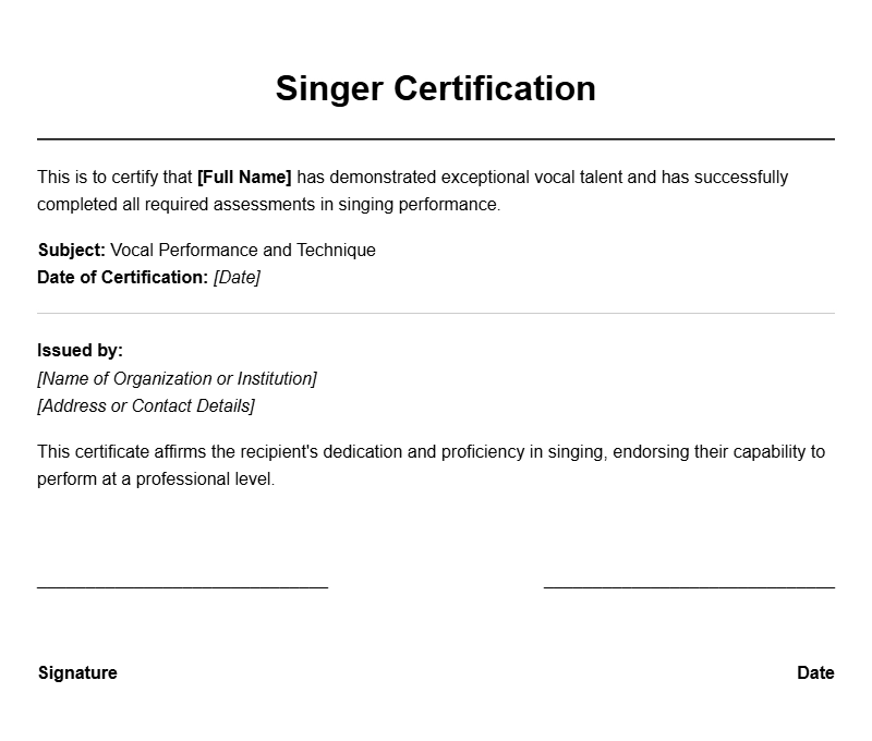 Elegant Singer Certificate Templates for Recognition