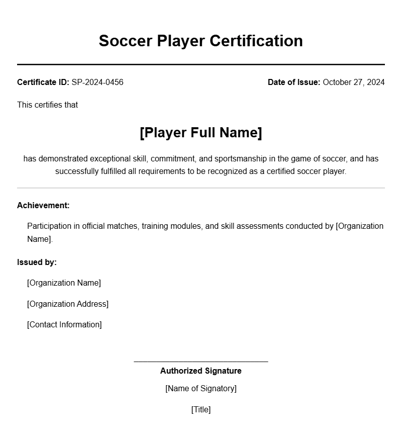 Soccer Player Certificate Templates for Recognition and Awards