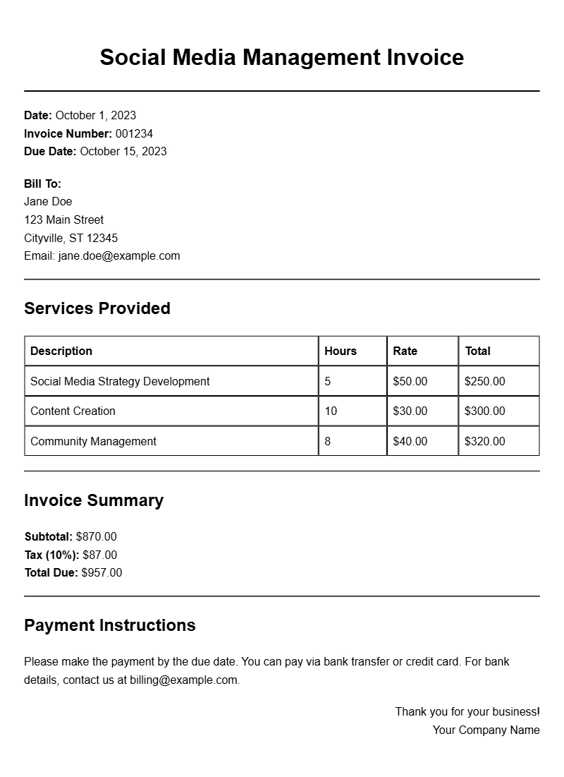Social Media Management Invoice Templates for Easy Billing