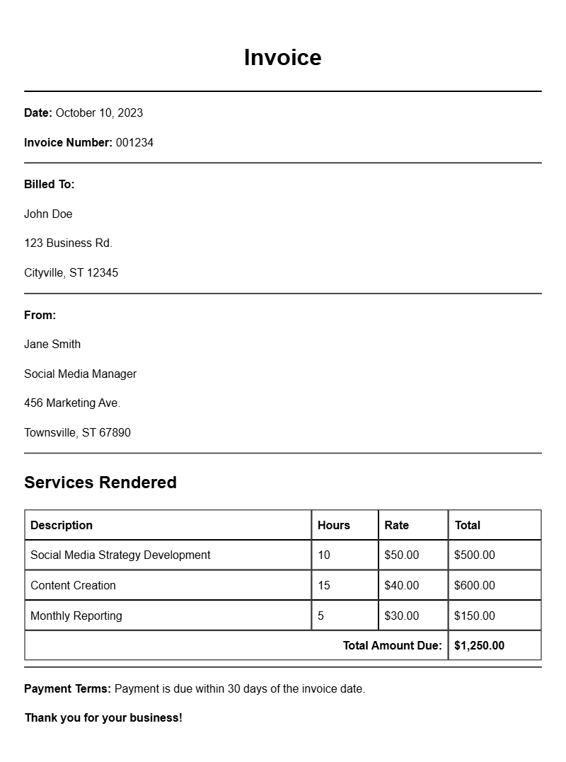 Social Media Manager Invoice Samples for Your Business Needs