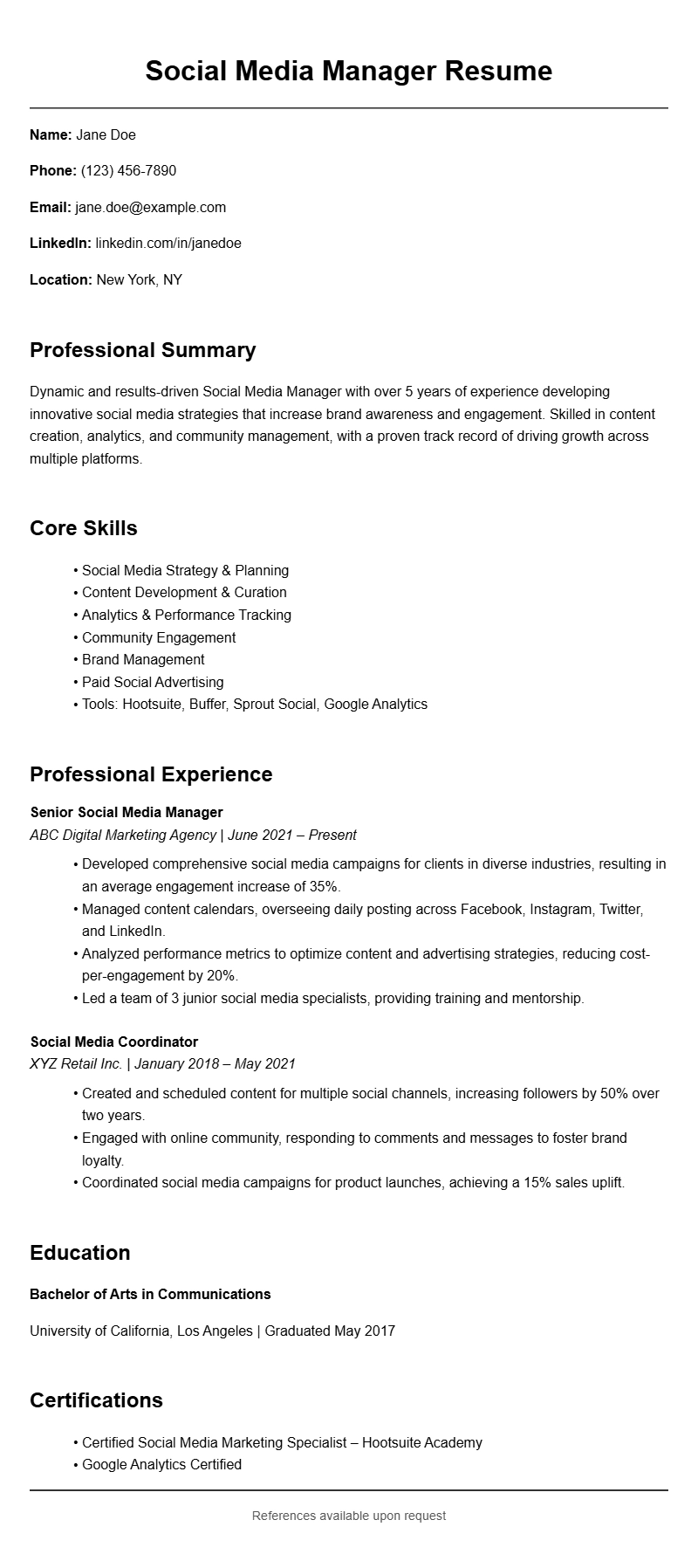 Social Media Manager Resume Samples for a Strong Application