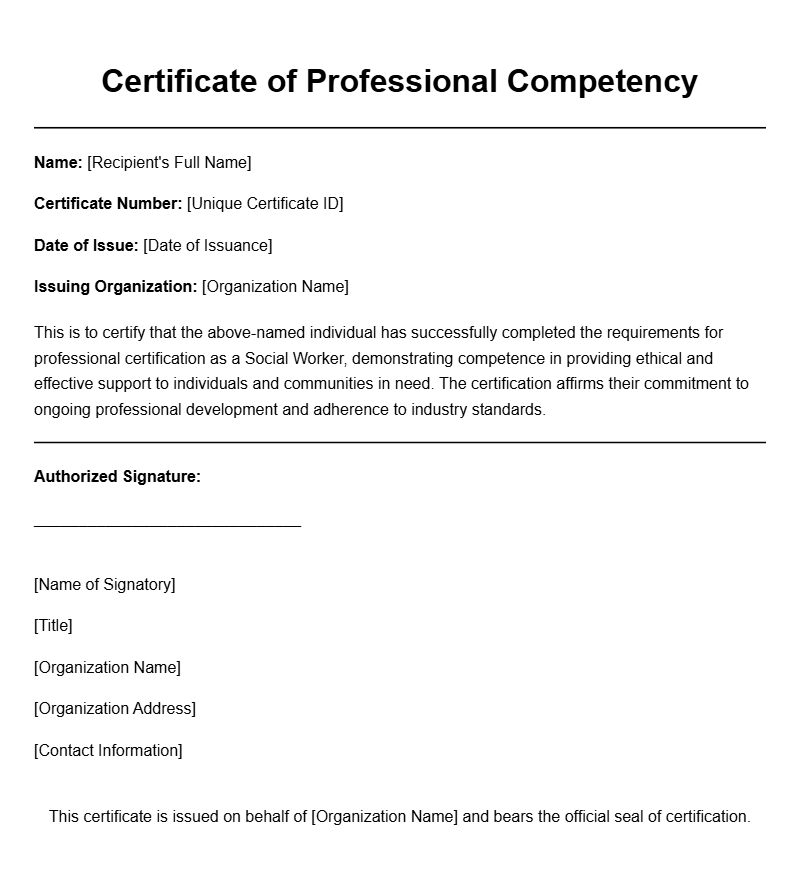 Social Worker Certificate Templates for Professional Recognition