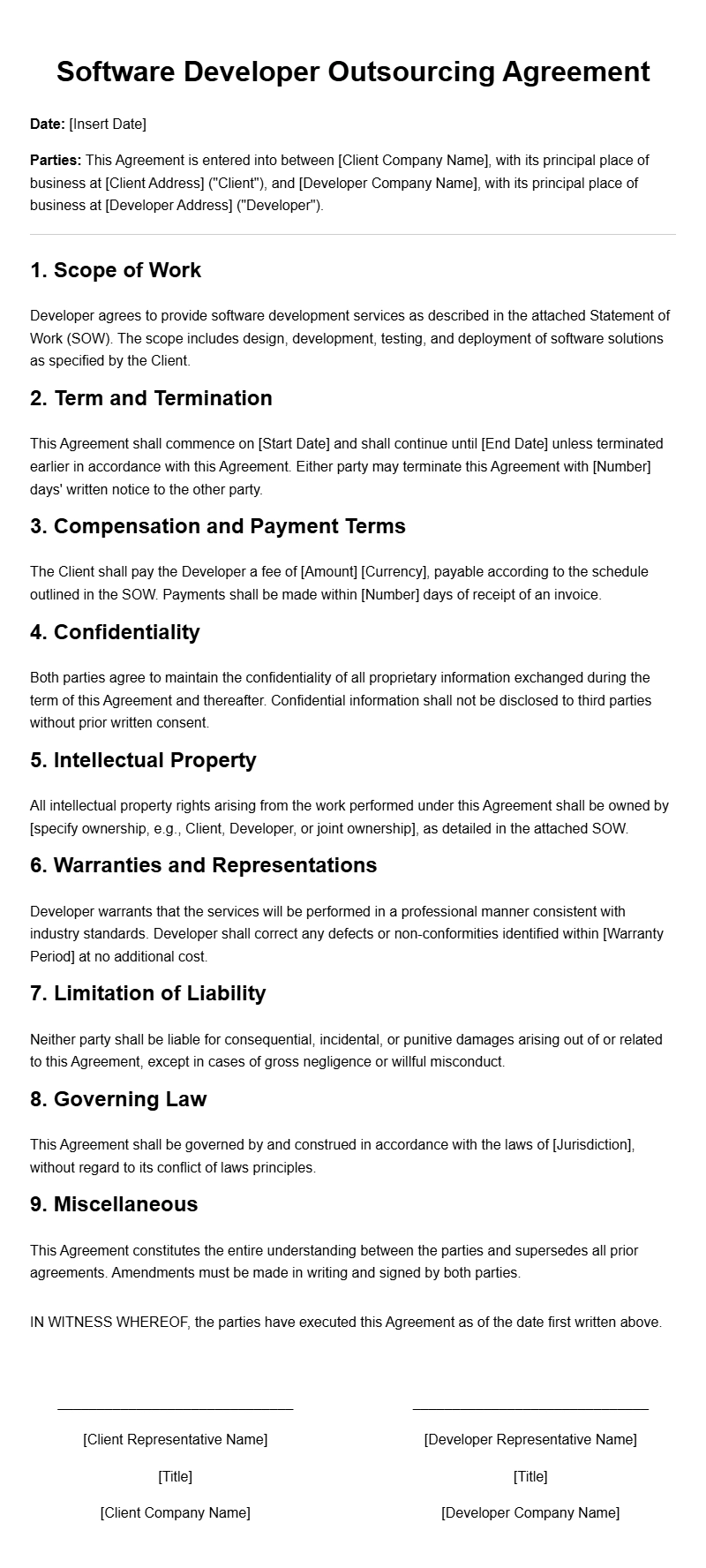 Software Developer Outsourcing Agreement Templates for Seamless Collaboration