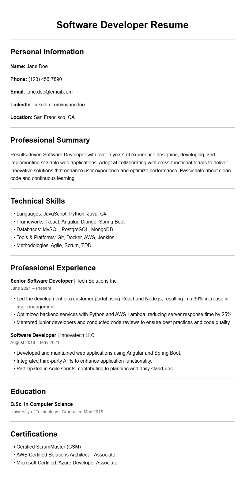 Software Developer Resume Samples to Help You Stand Out