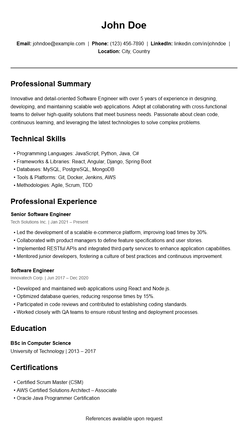 Software Engineer Resume Samples to Showcase Your Skills