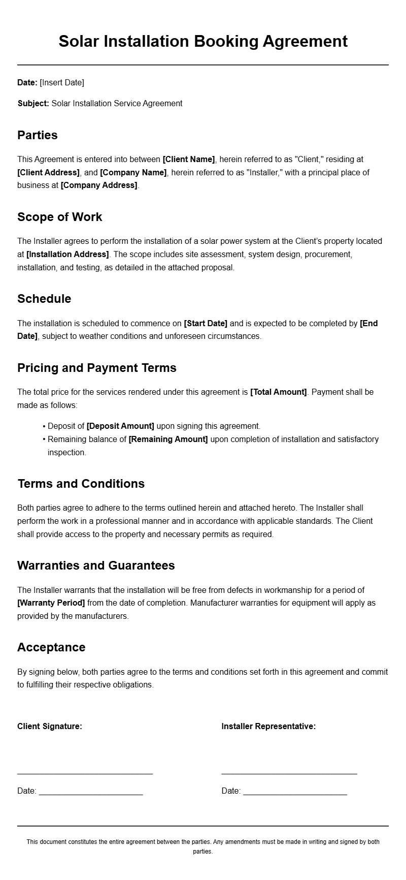 Solar Installer Booking Agreement Templates for Smooth Projects