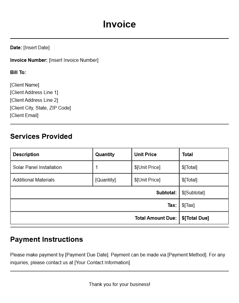 Solar Panel Installer Invoice Templates for Easy Billing