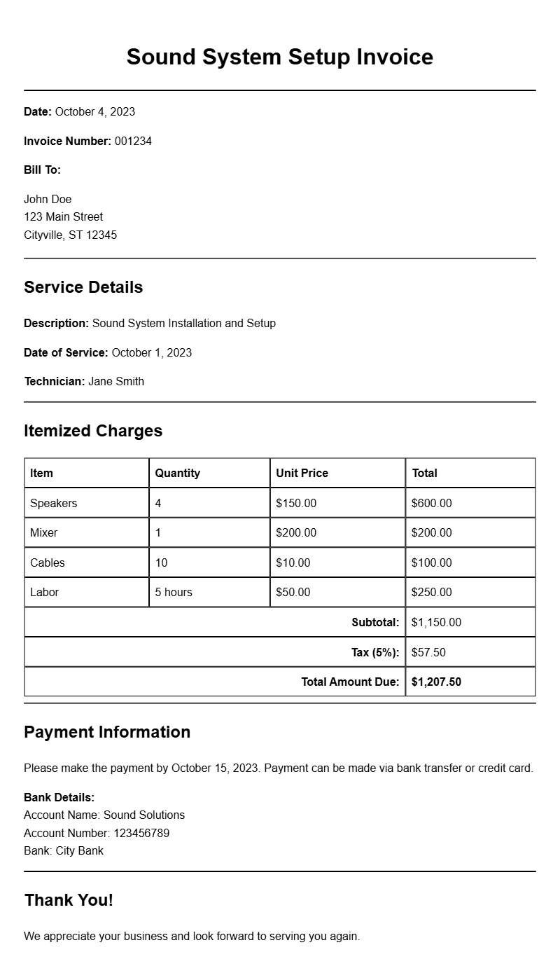 Sound System Setup Invoice Templates for Your Business Needs