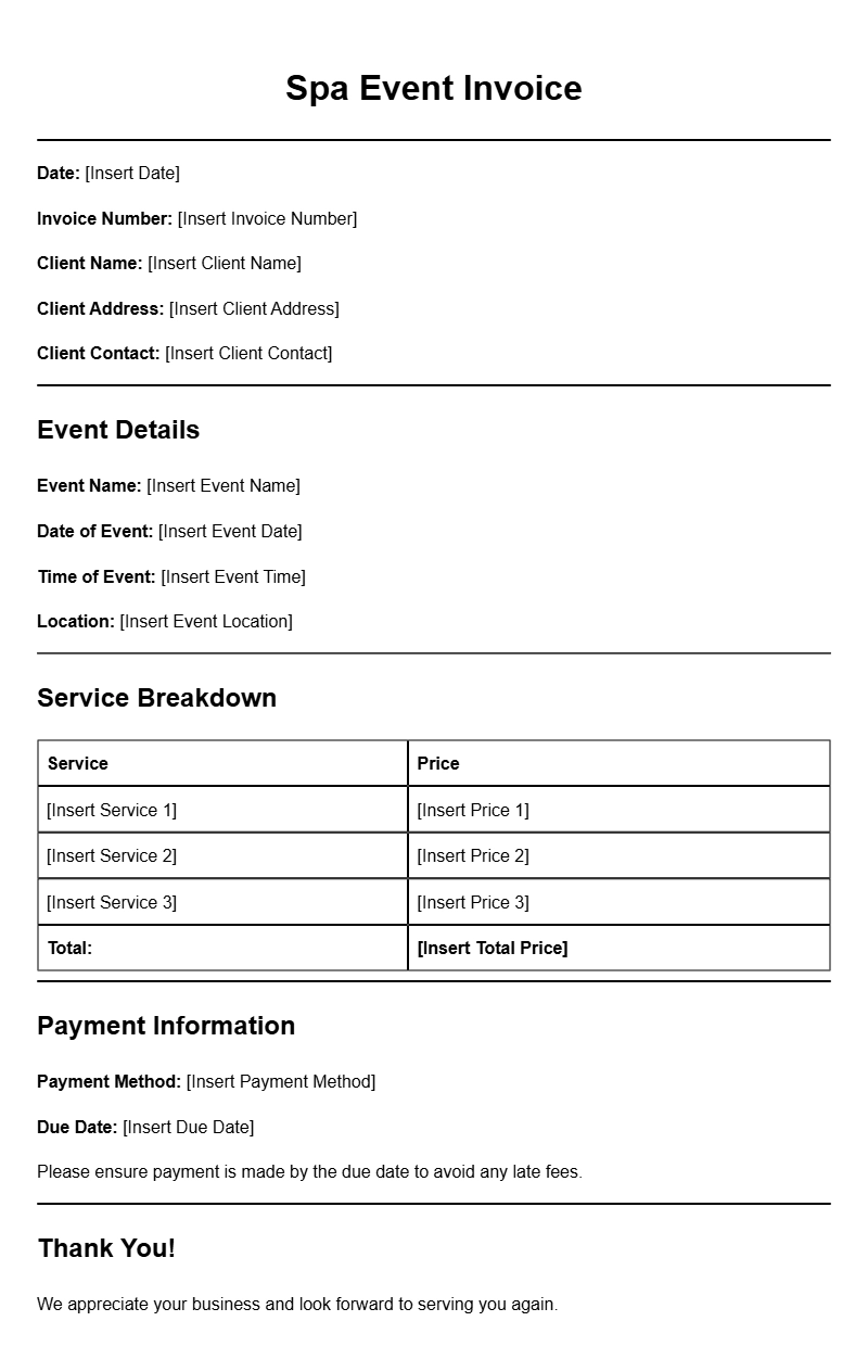 Spa Event Invoice Templates for Seamless Billing Solutions